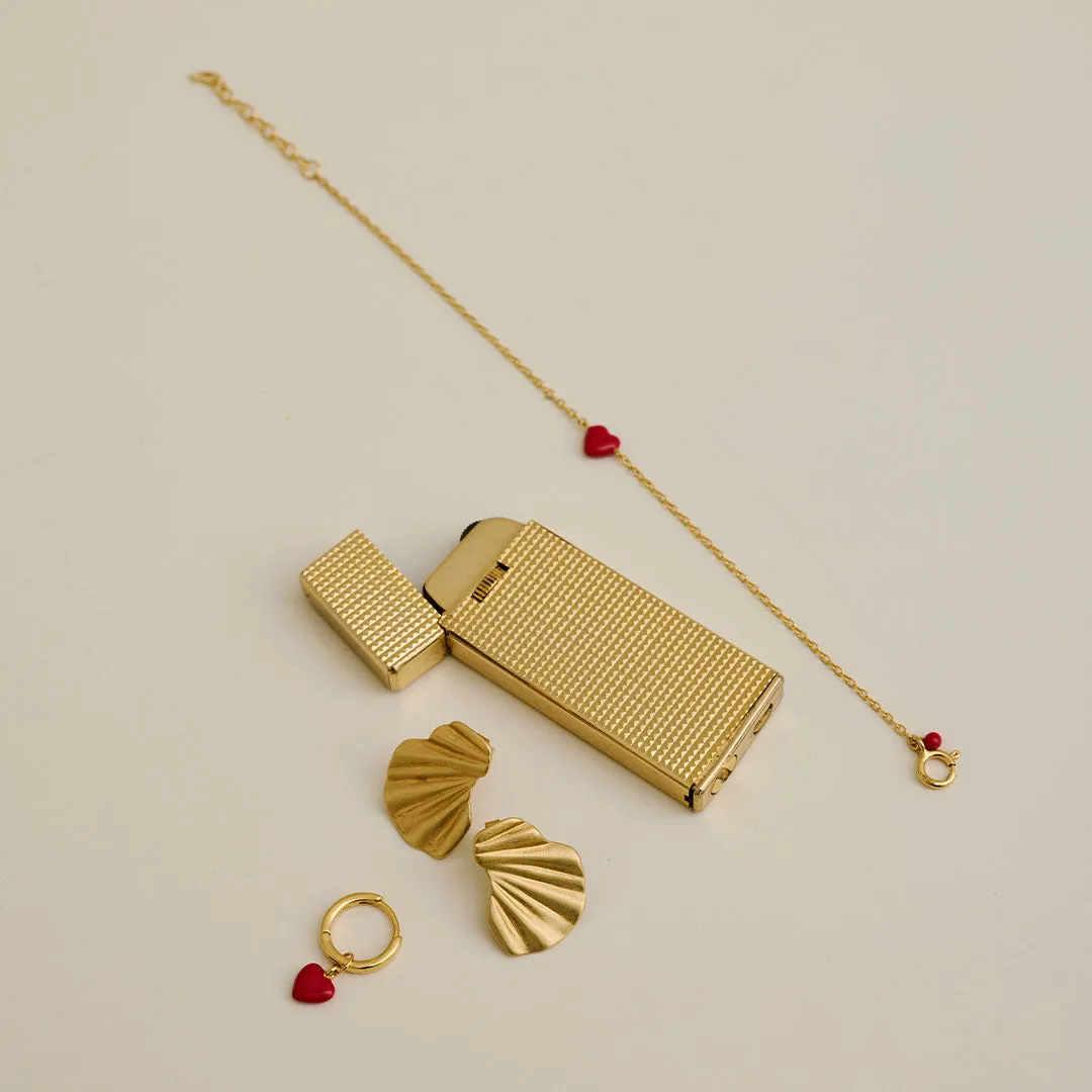 Enamel Amore armbånd 15 cm rødt hjerte gull
