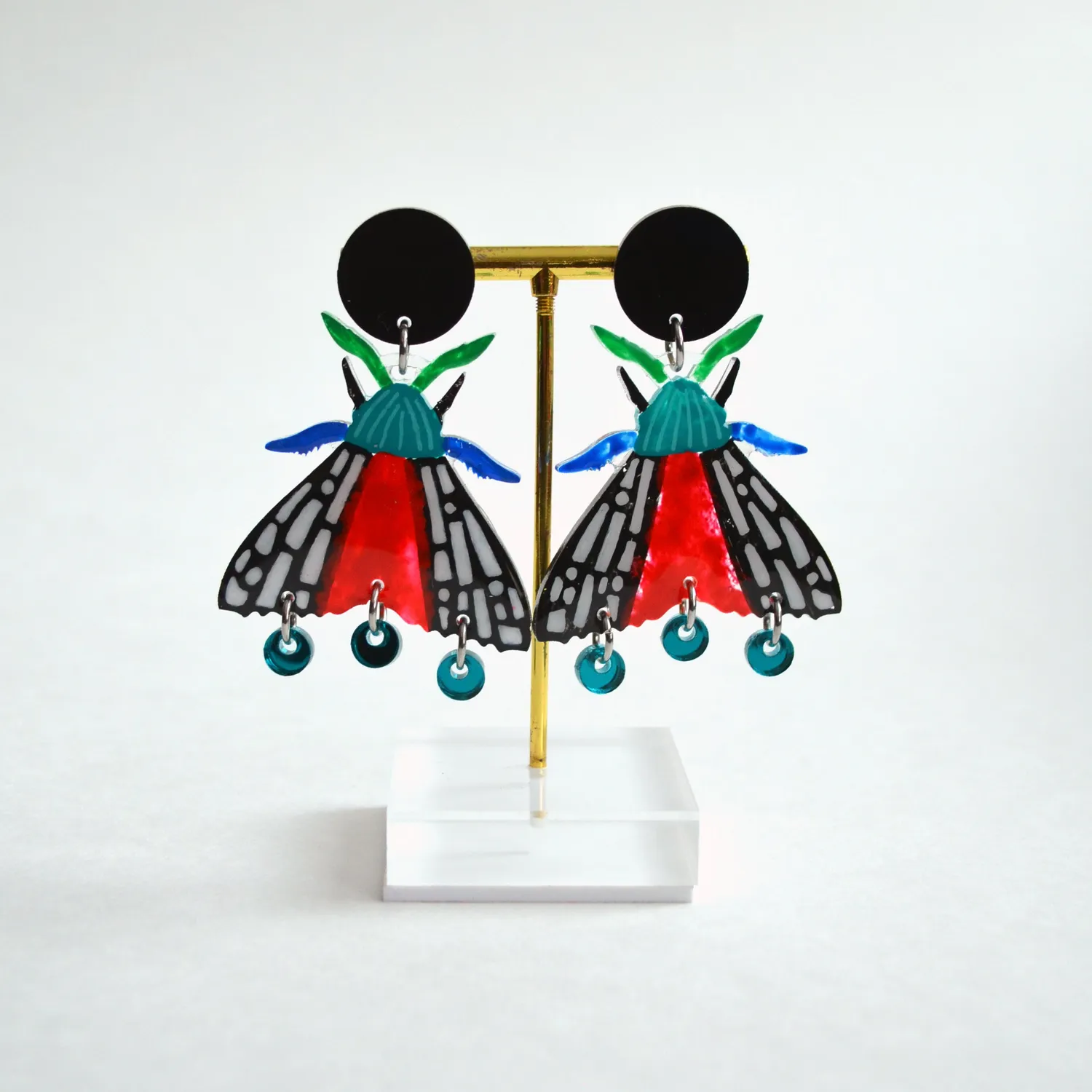 BooandBooFactory Geometric Moth øredobber svart rød