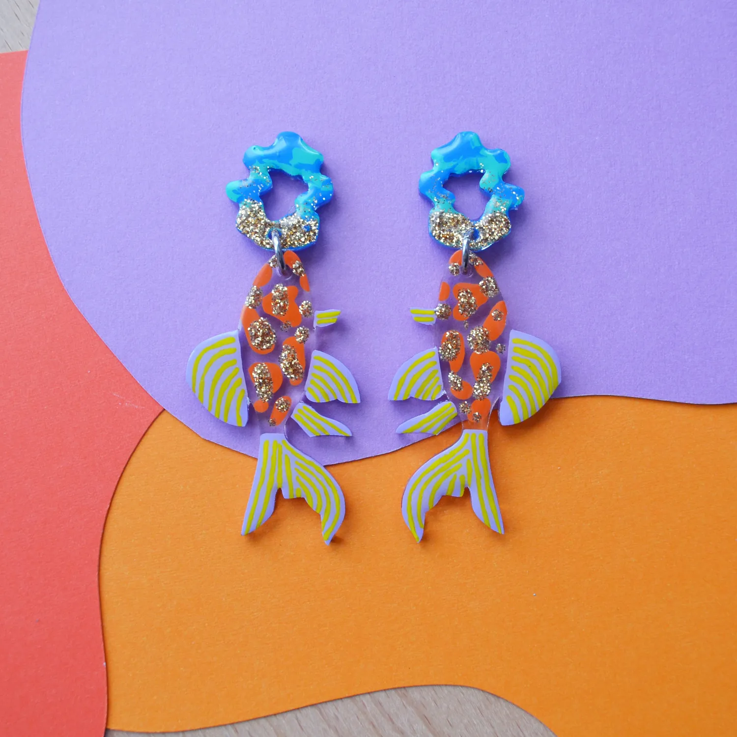 BooandBooFactory Glitter Fish øredobber oransje