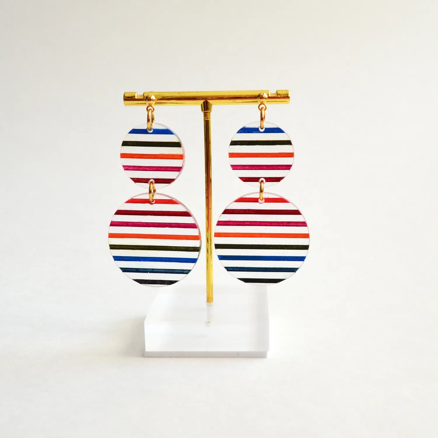 BooandBooFactory Colorful Stripe Circle dangle-øredobber