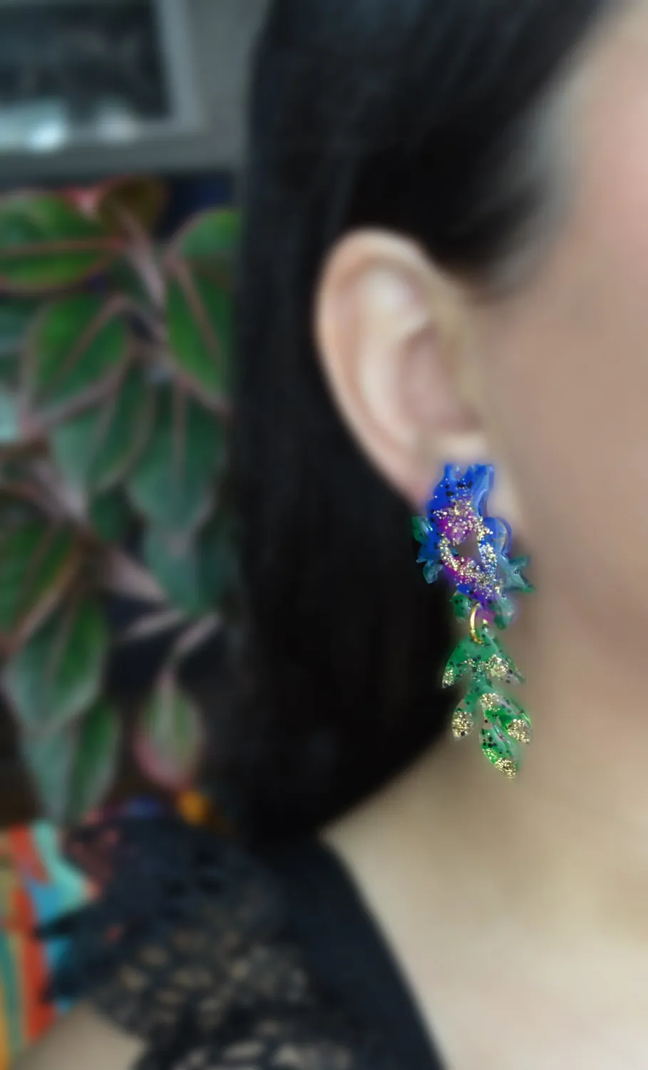 BooandBooFactory Blue Green Floral øredobber dråpe