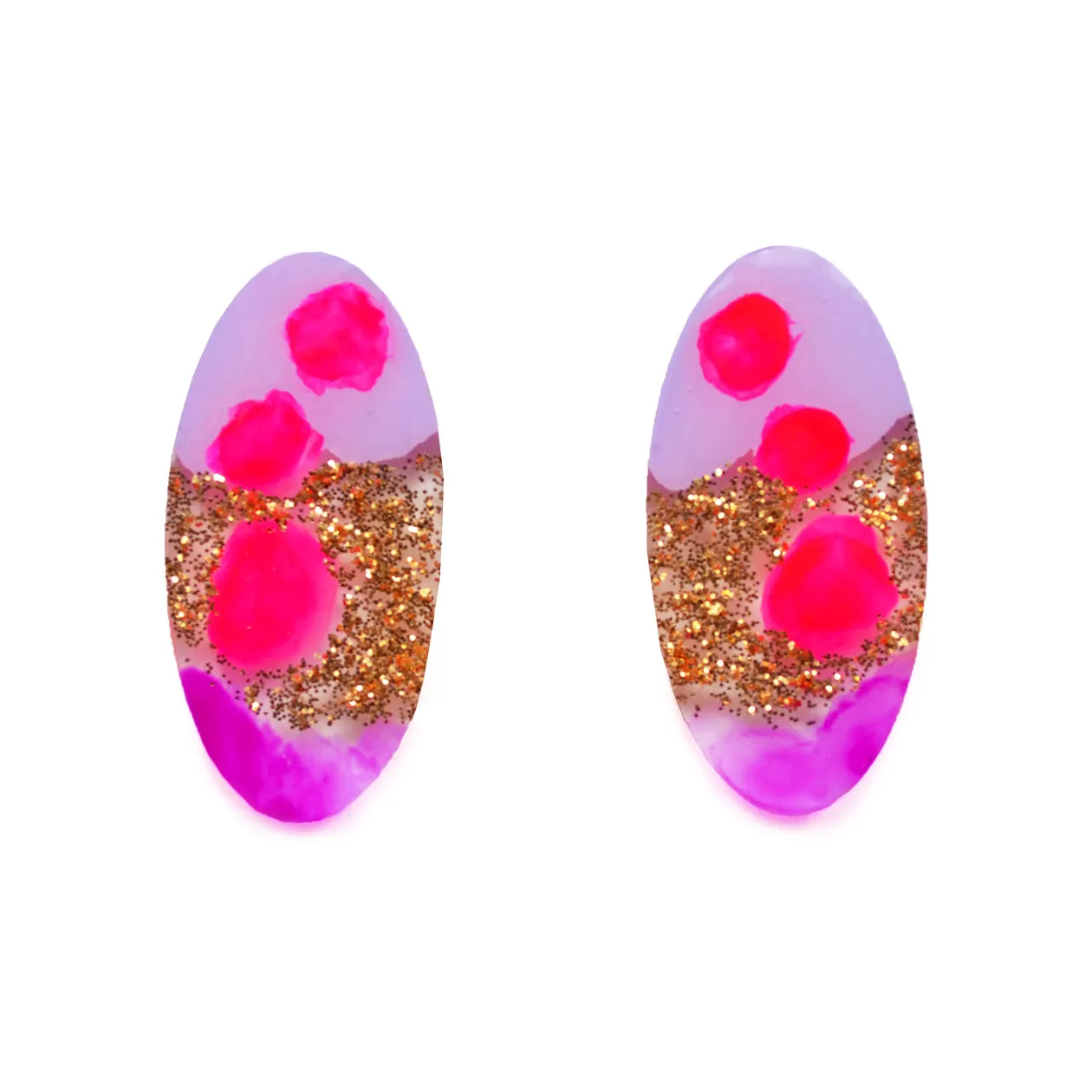 BooandBooFactory Pink Purple Glitter stiftøredobber resin