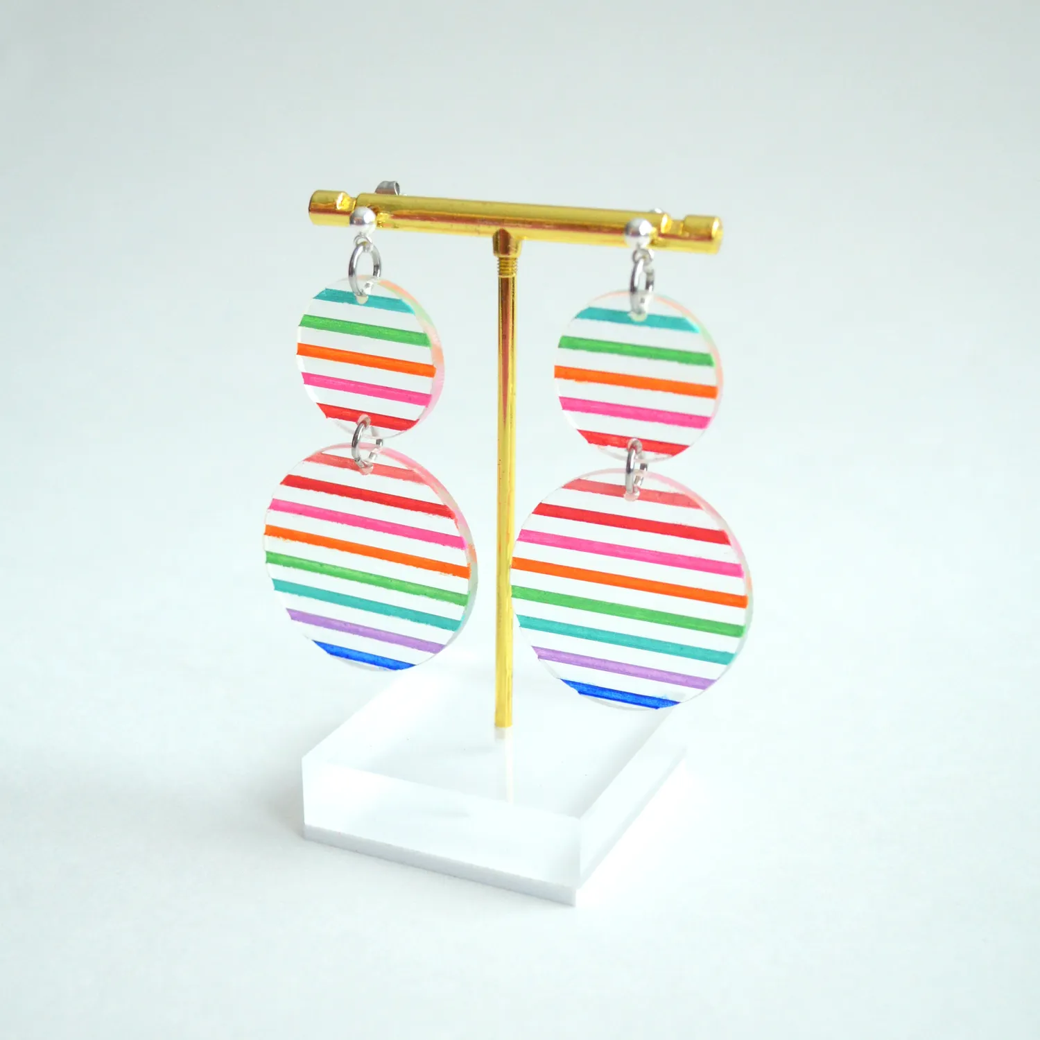 BooandBooFactory Rainbow Stripe øredobber gull oval