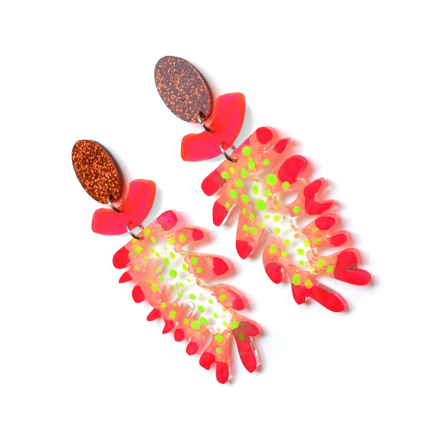 BooandBooFactory Neon Hot Pink Flower Plant stud-øredobber