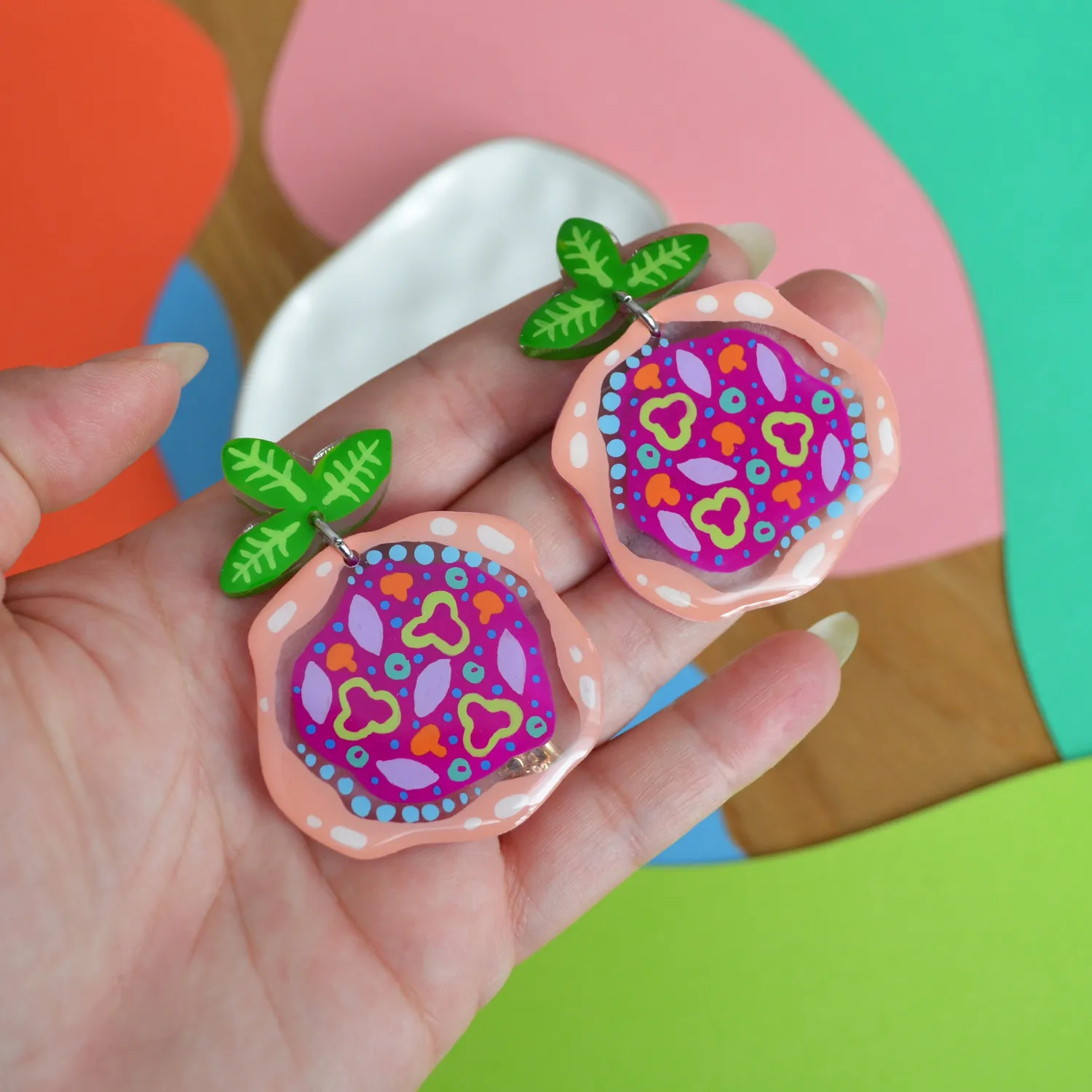BooandBooFactory Magenta Pizza øredobber akryl grønn