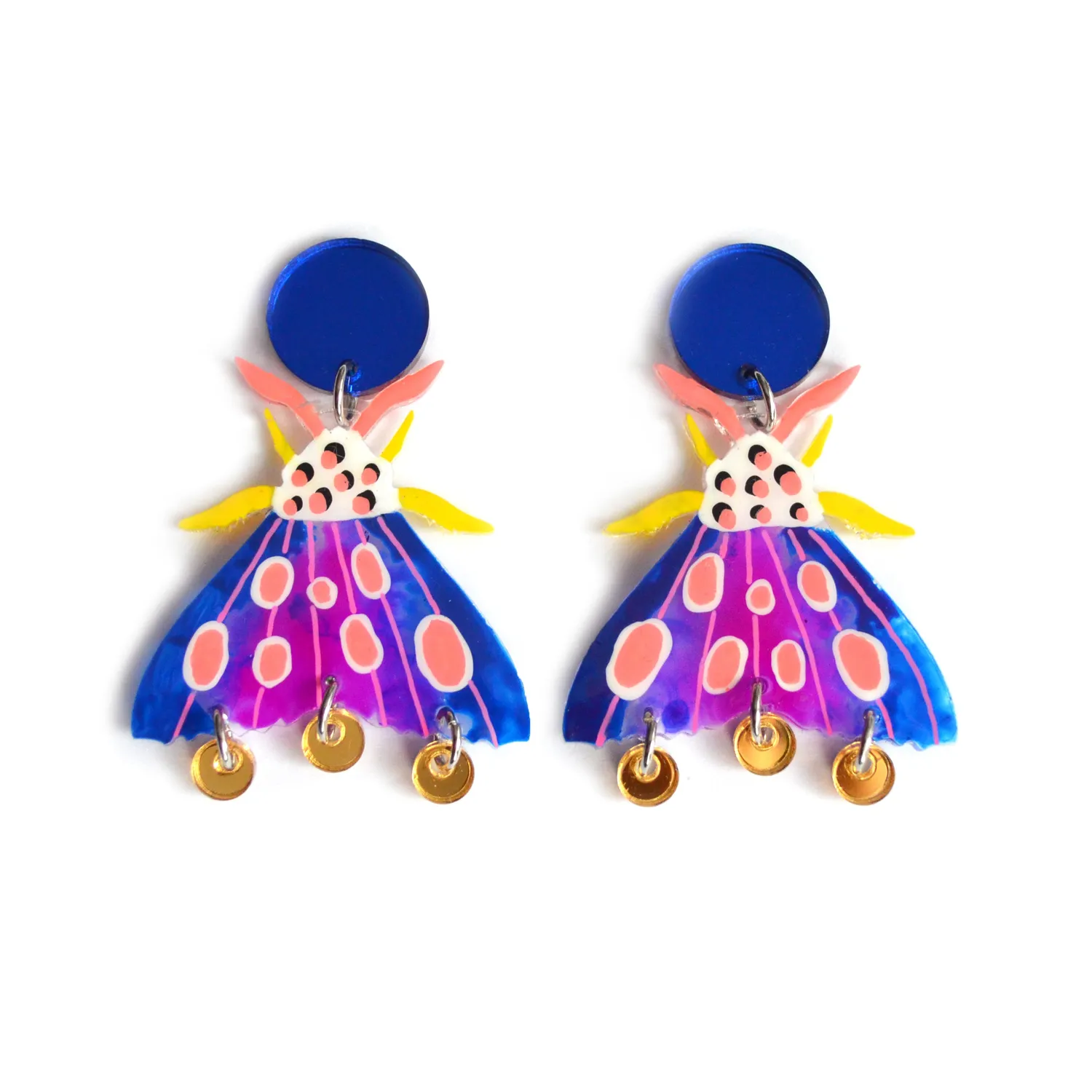 BooandBooFactory Blue Geometric Moth øredobber