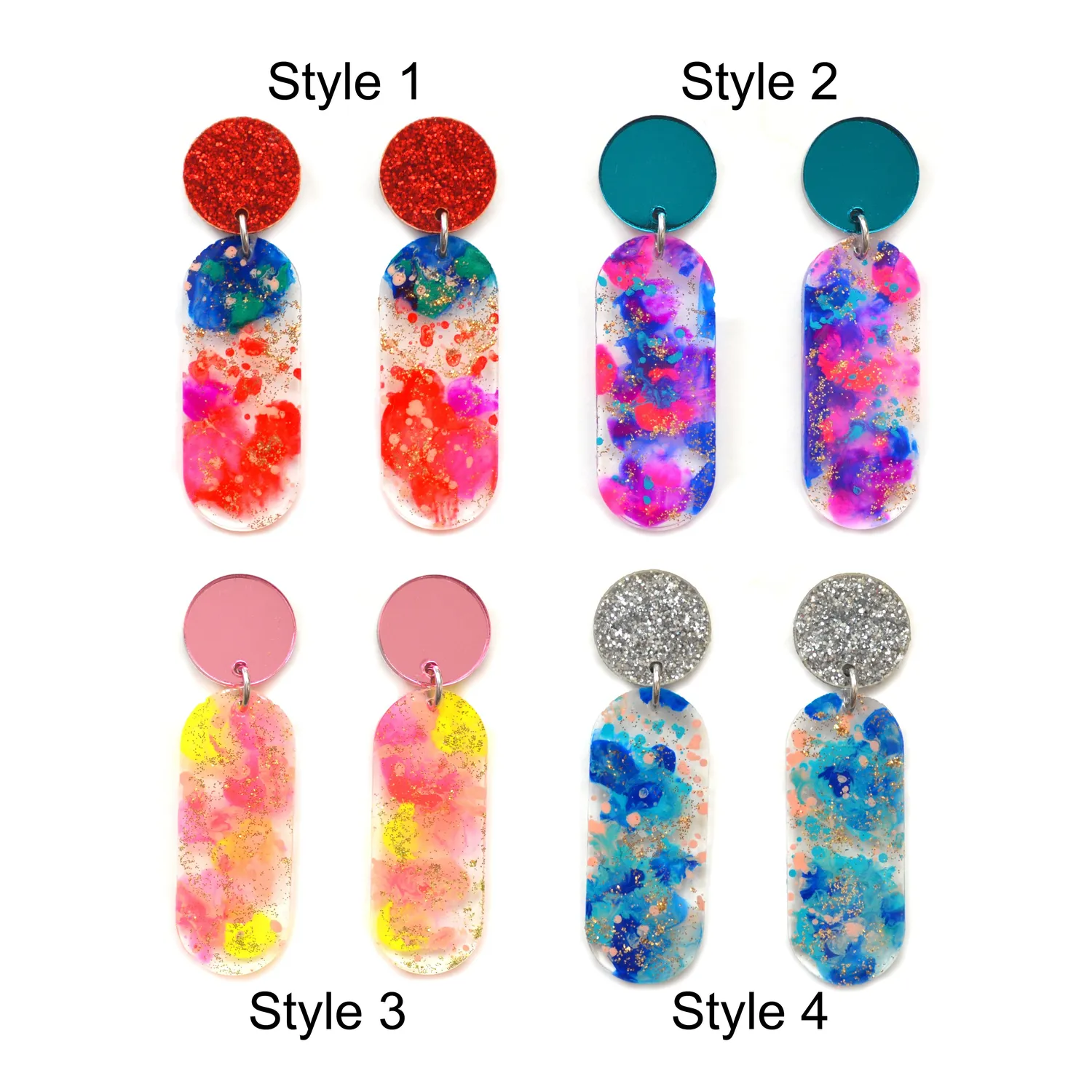BooandBooFactory Small Oval Drop øredobber hot pink blue