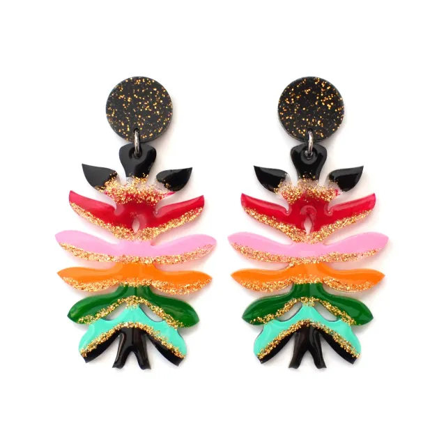BooandBooFactory Flower øredobber fargerik glitter akryl