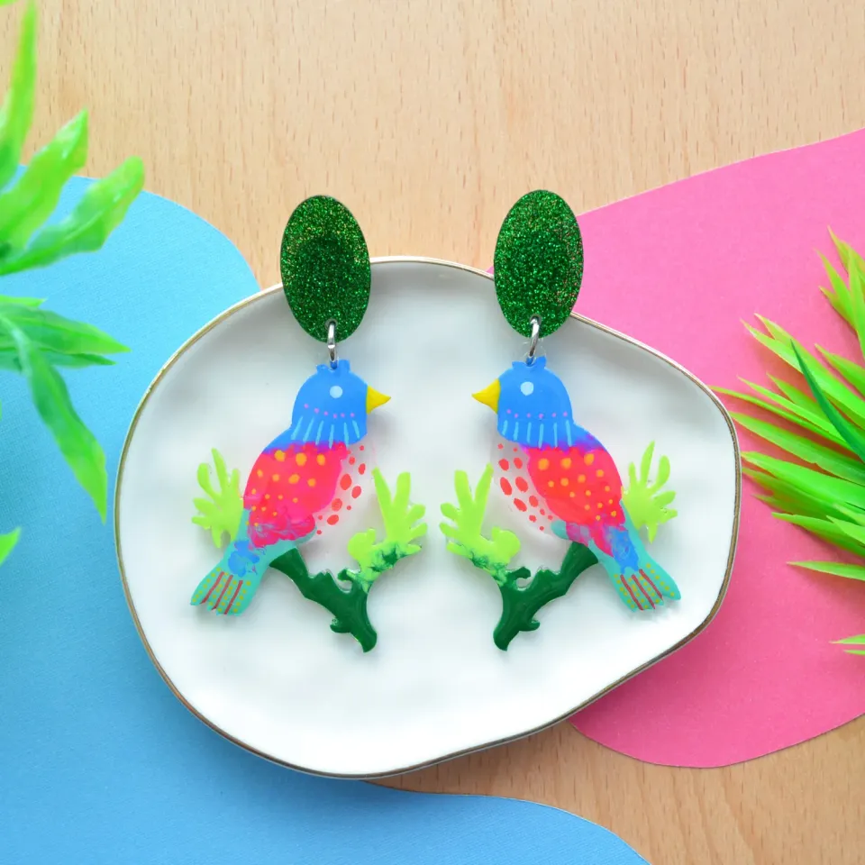 BooandBooFactory Tropical Bird øredobber akryl fugl