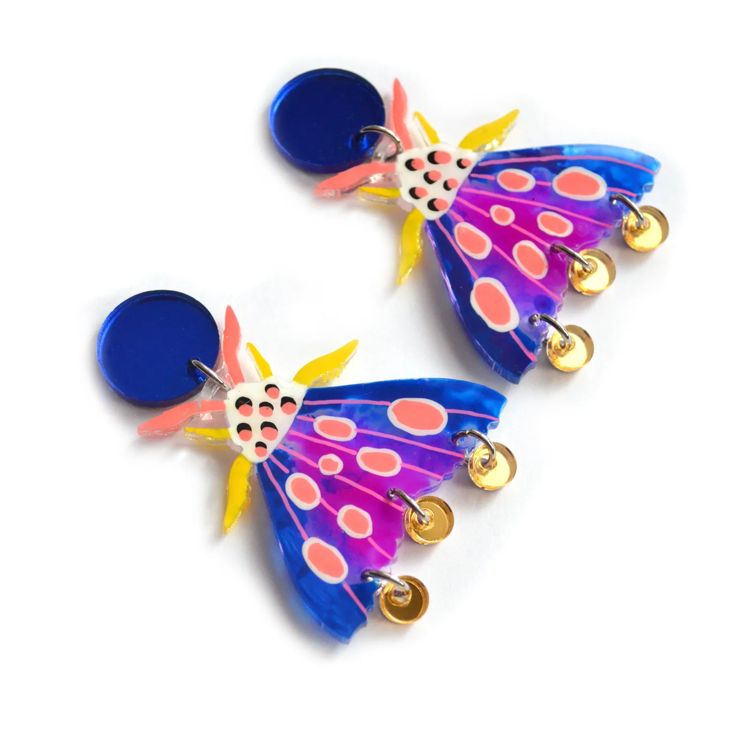 BooandBooFactory Blue Geometric Moth øredobber