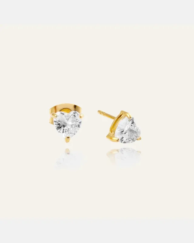 Mockberg Bonne White Studs øredobber gull hjerte