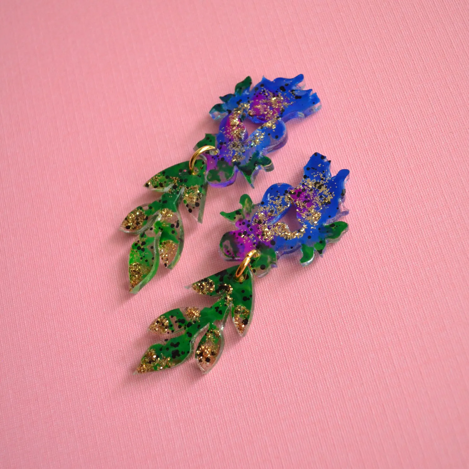 BooandBooFactory Blue Green Floral øredobber dråpe