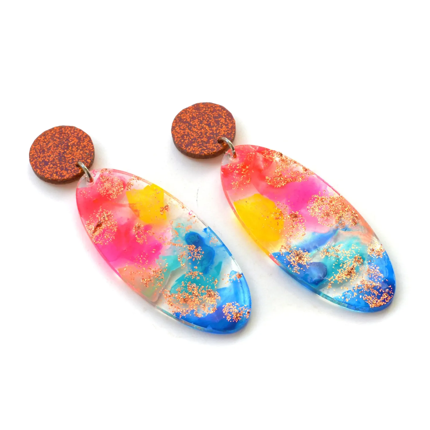 BooandBooFactory Rainbow Oval Drop Glitter Statement øredobber akryl