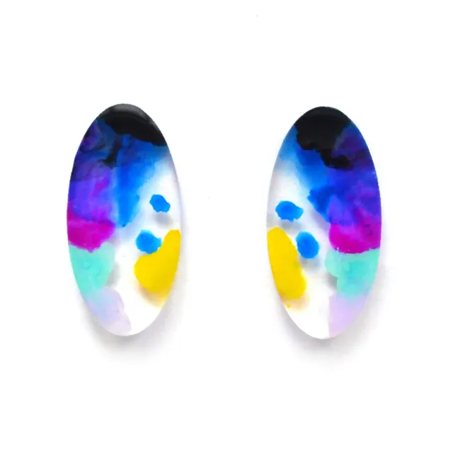 BooandBooFactory Blue and Purple Abstract Art Oval stud-øredobber