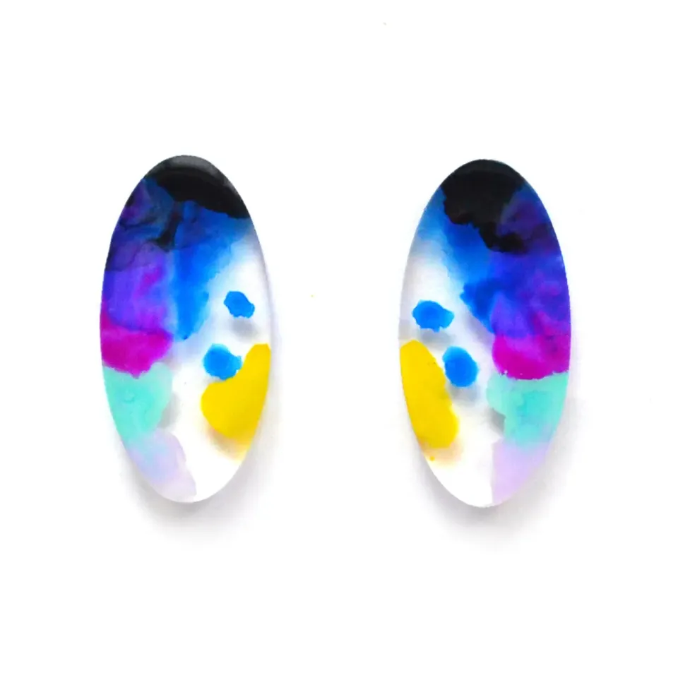 BooandBooFactory Blue and Purple Abstract Art Oval stud-øredobber