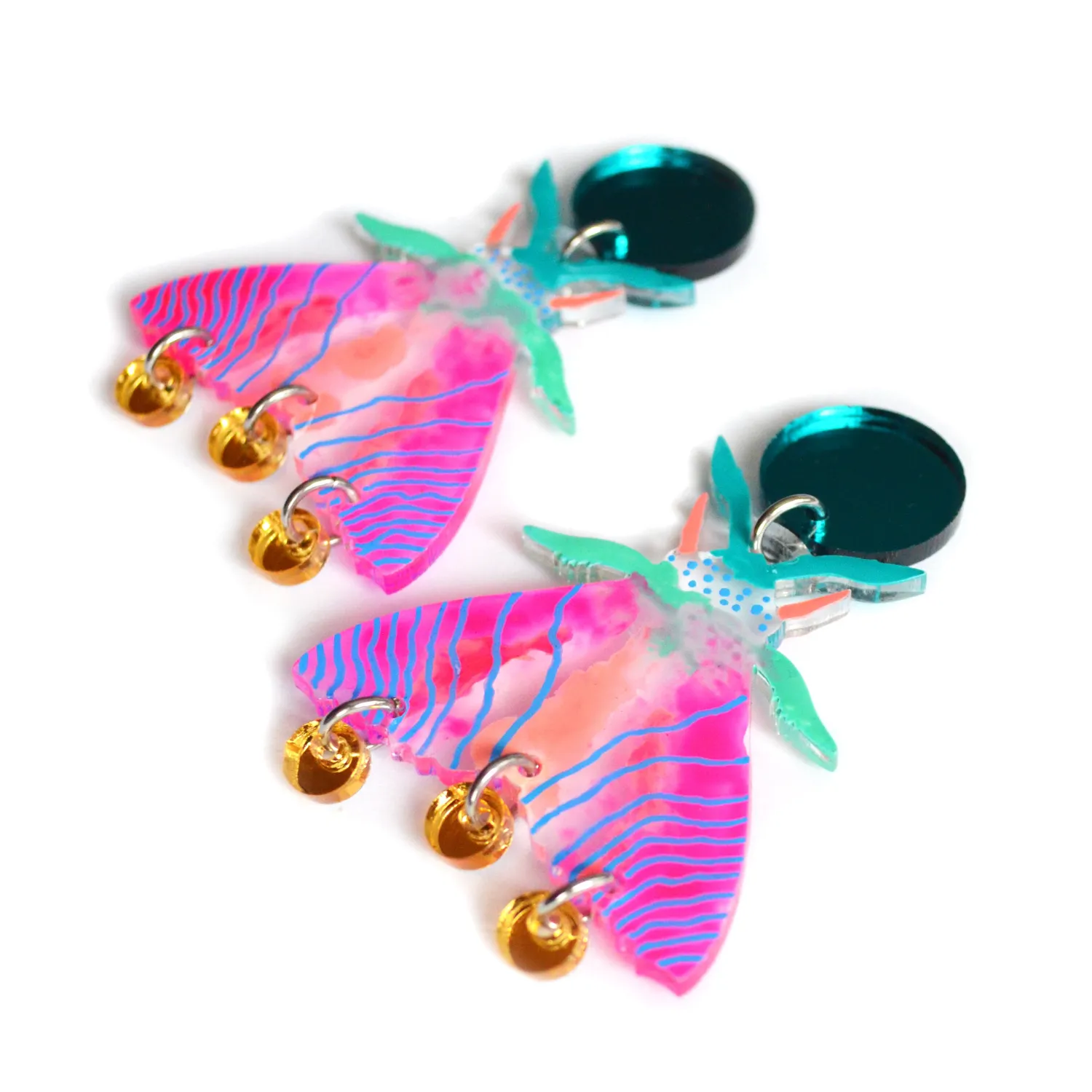 BooandBooFactory Neon Moth øredobber akryl rosa-mint
