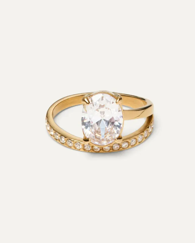 Mockberg Vivienne ring gull 18K hvit zirkonia