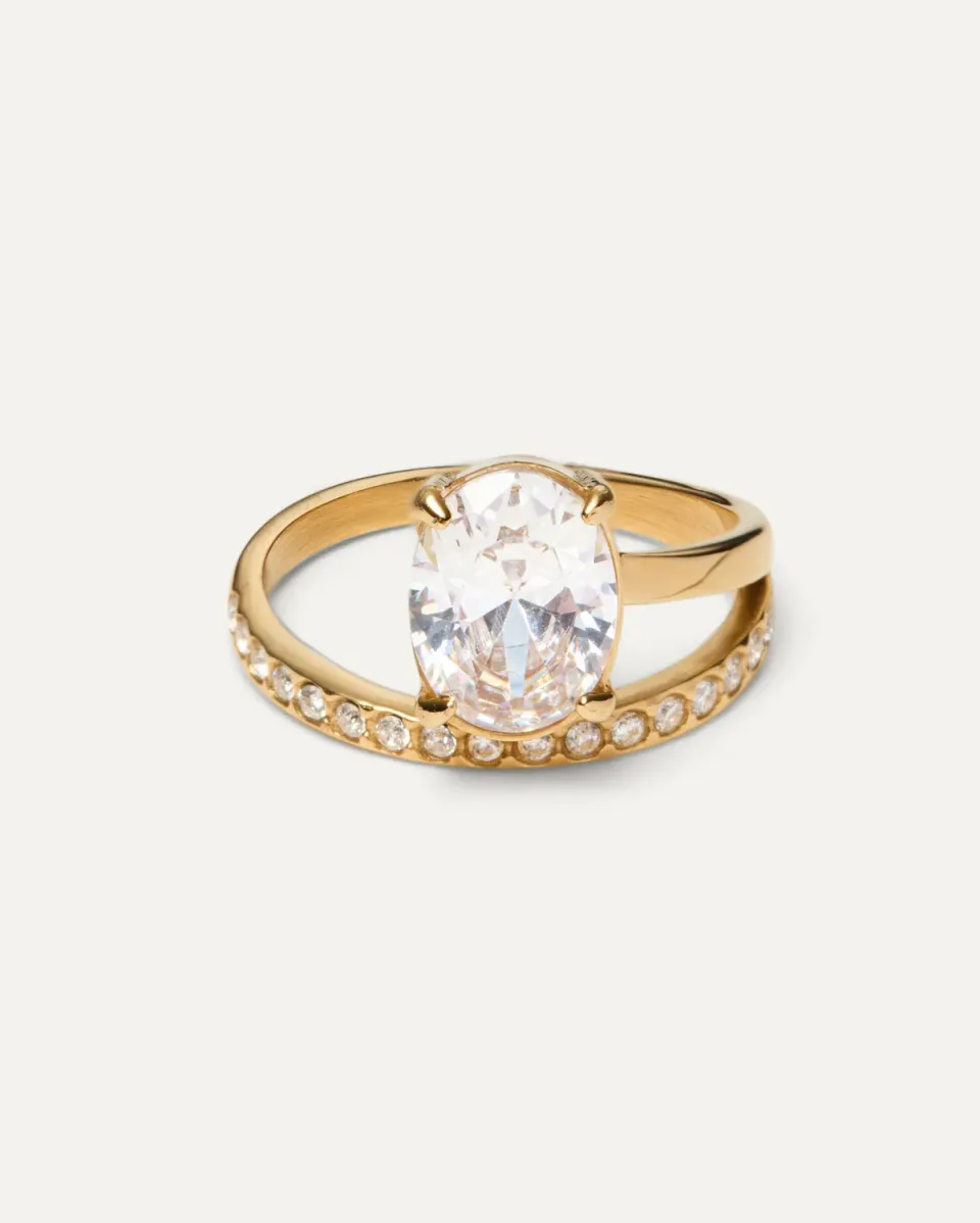 Mockberg Vivienne ring gull 18K hvit zirkonia