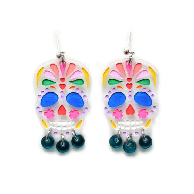 BooandBooFactory Sugar Skull Rainbow øredobber turkis