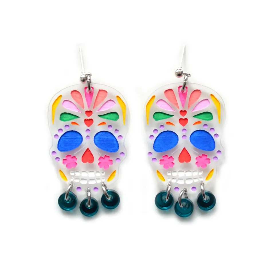 BooandBooFactory Sugar Skull Rainbow øredobber turkis