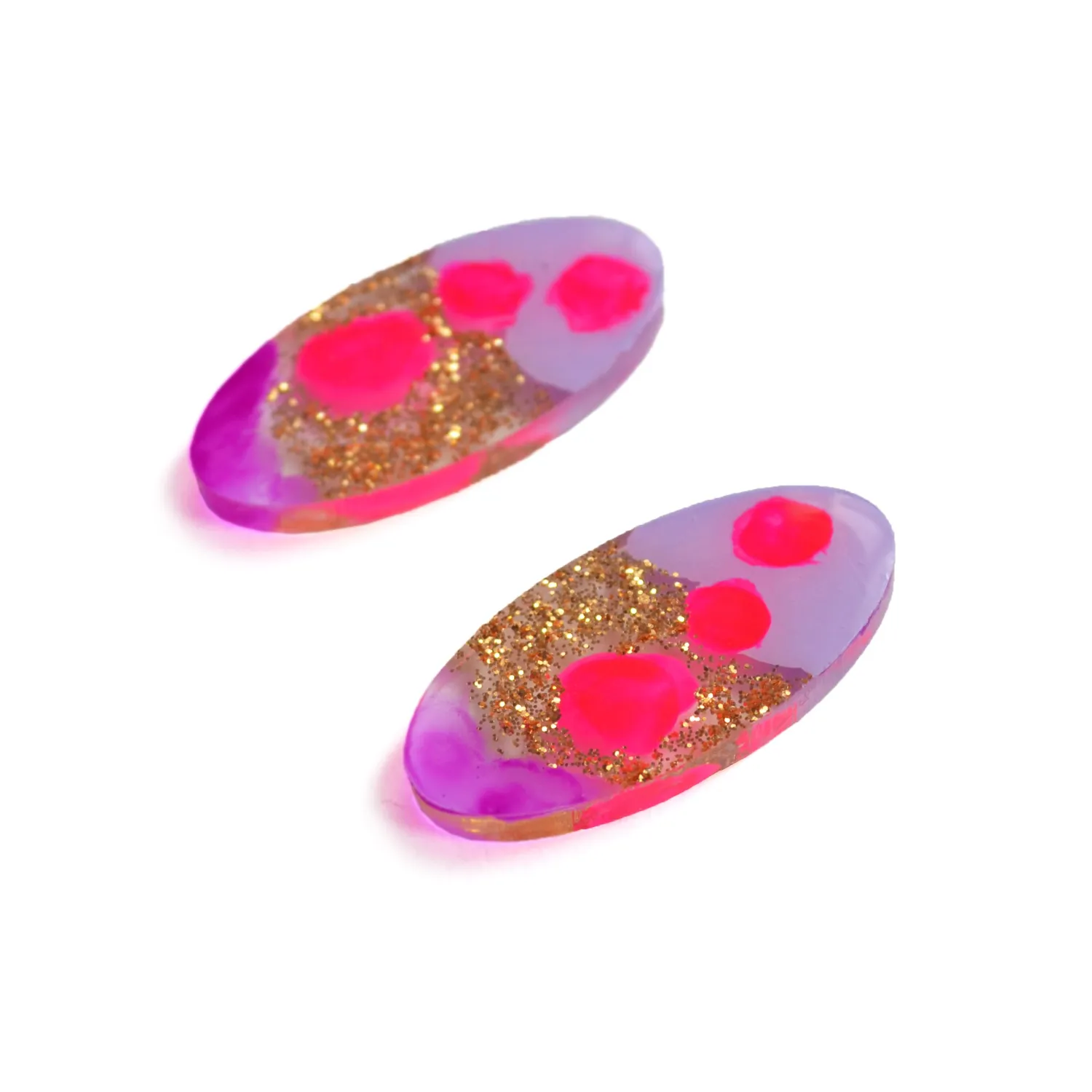 BooandBooFactory Pink Purple Glitter stiftøredobber resin