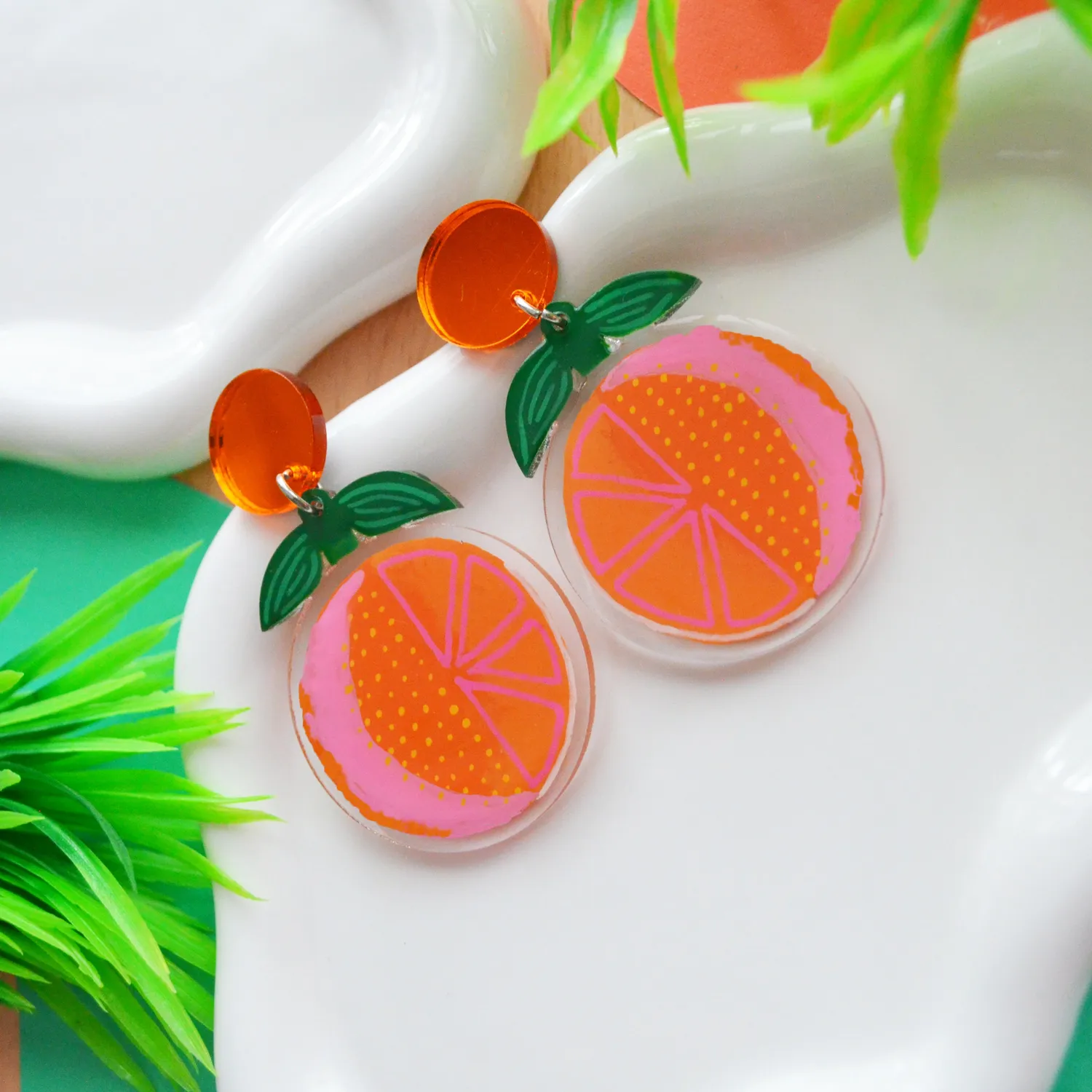 BooandBooFactory Orange Fruit fruktøredobber akryl appelsin