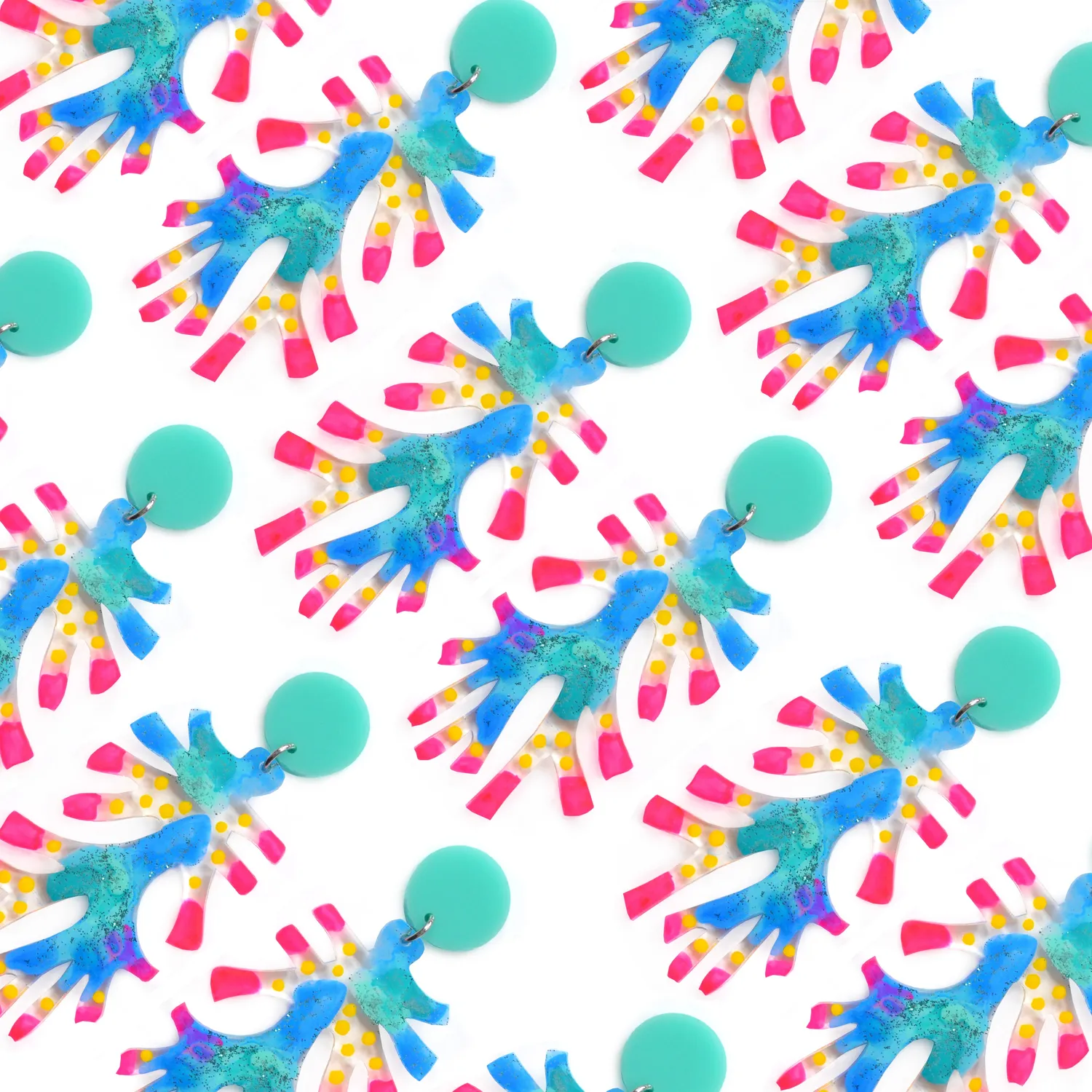 BooandBooFactory Coral øredobber neonrosa blå akryl