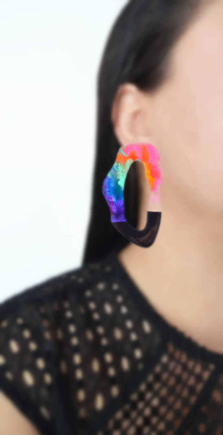 BooandBooFactory Rainbow Hoop Stud øredobber store fargerike