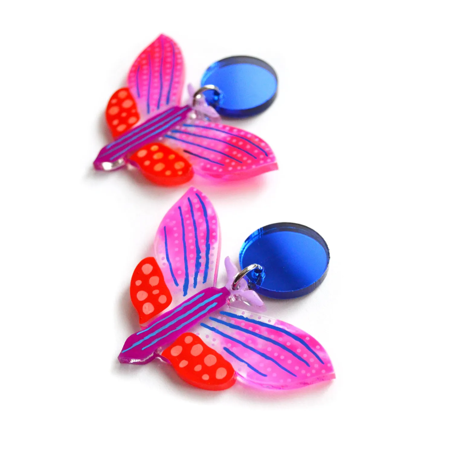 BooandBooFactory Butterfly øredobber lilla rød geometrisk