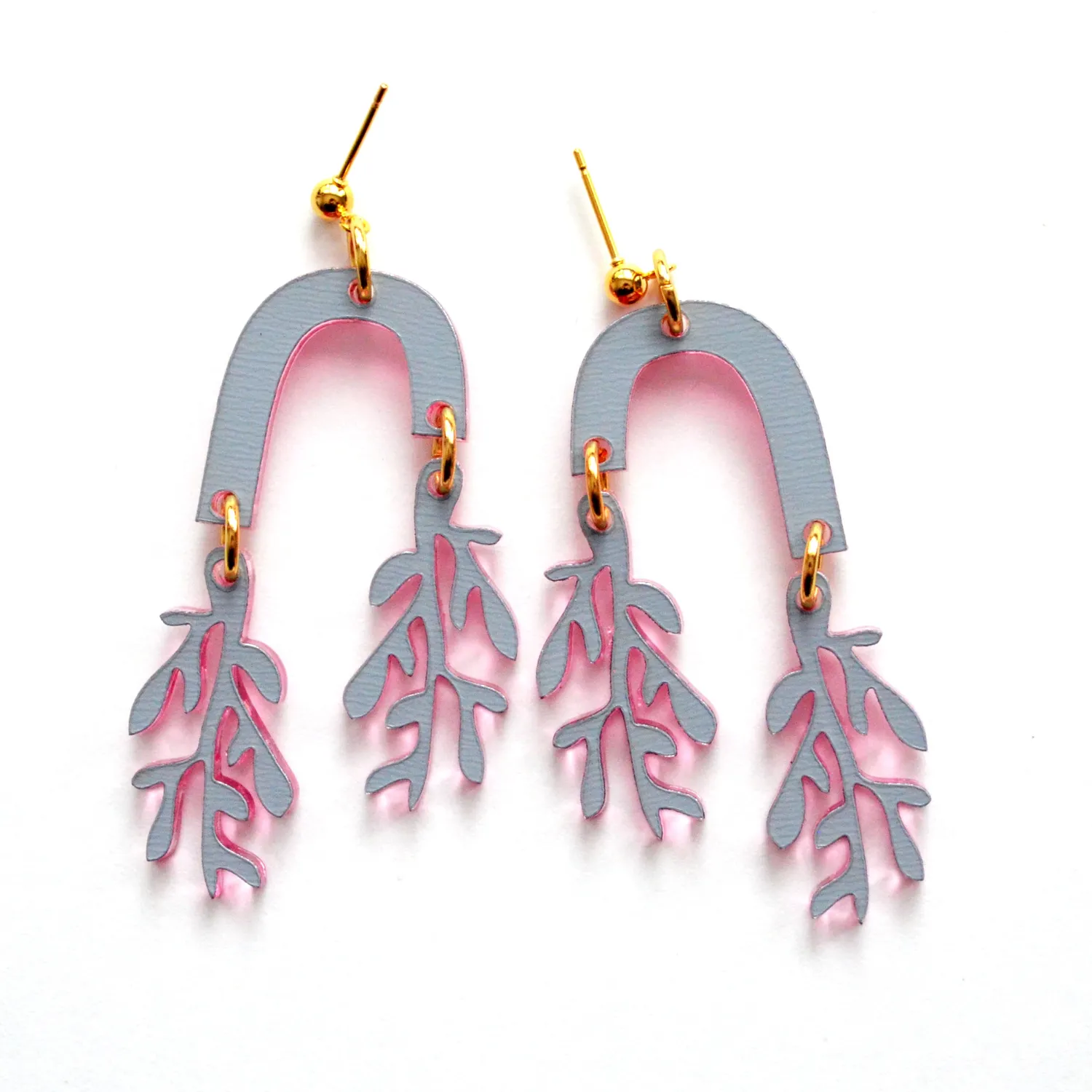 BooandBooFactory Pink Leaf Acrylic Arch øredobber gull