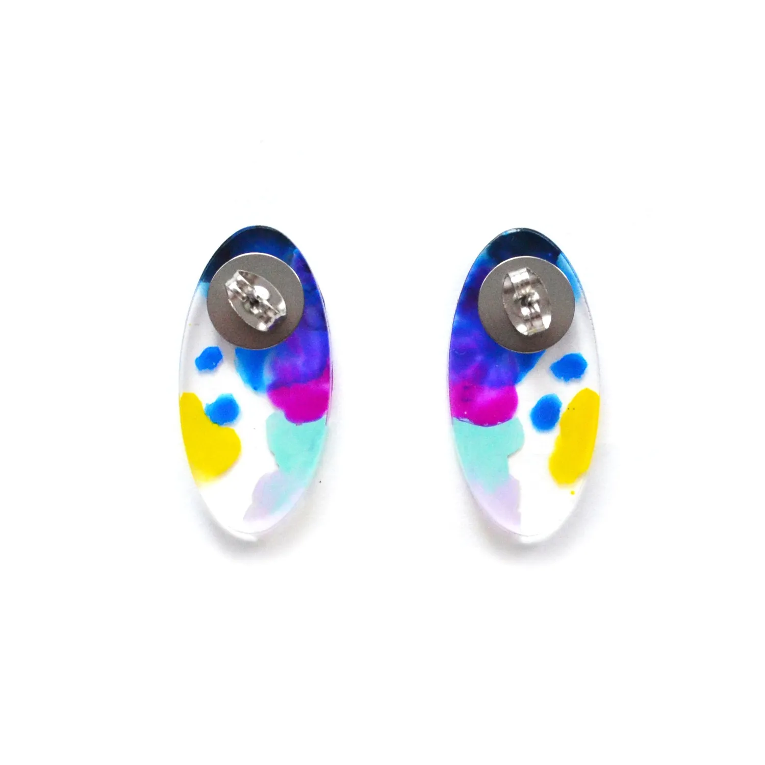 BooandBooFactory Blue and Purple Abstract Art Oval stud-øredobber
