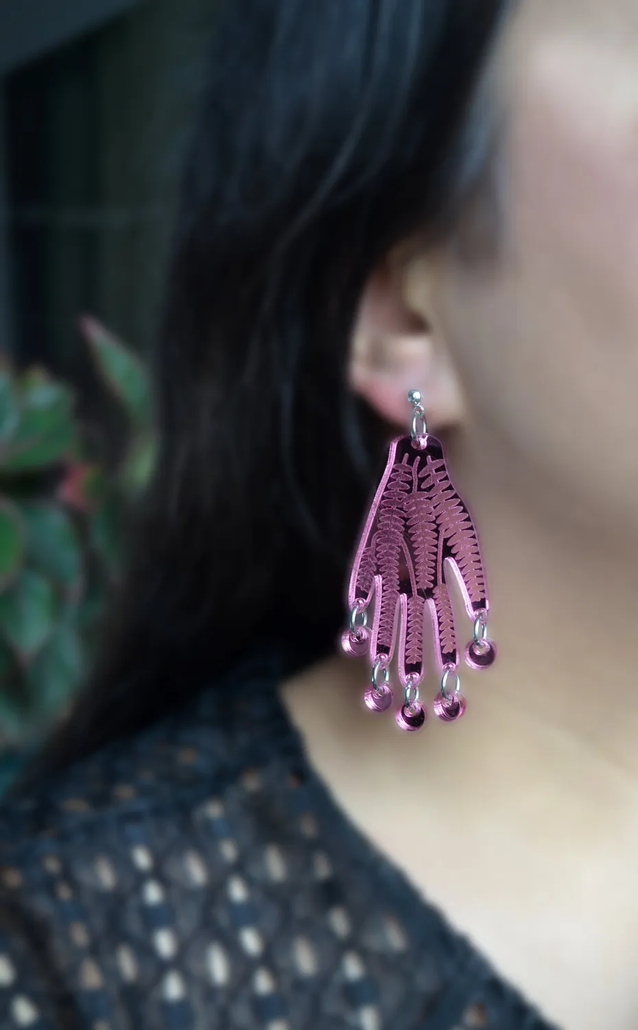 BooandBooFactory Pink Hand øredobber gull speilakryl