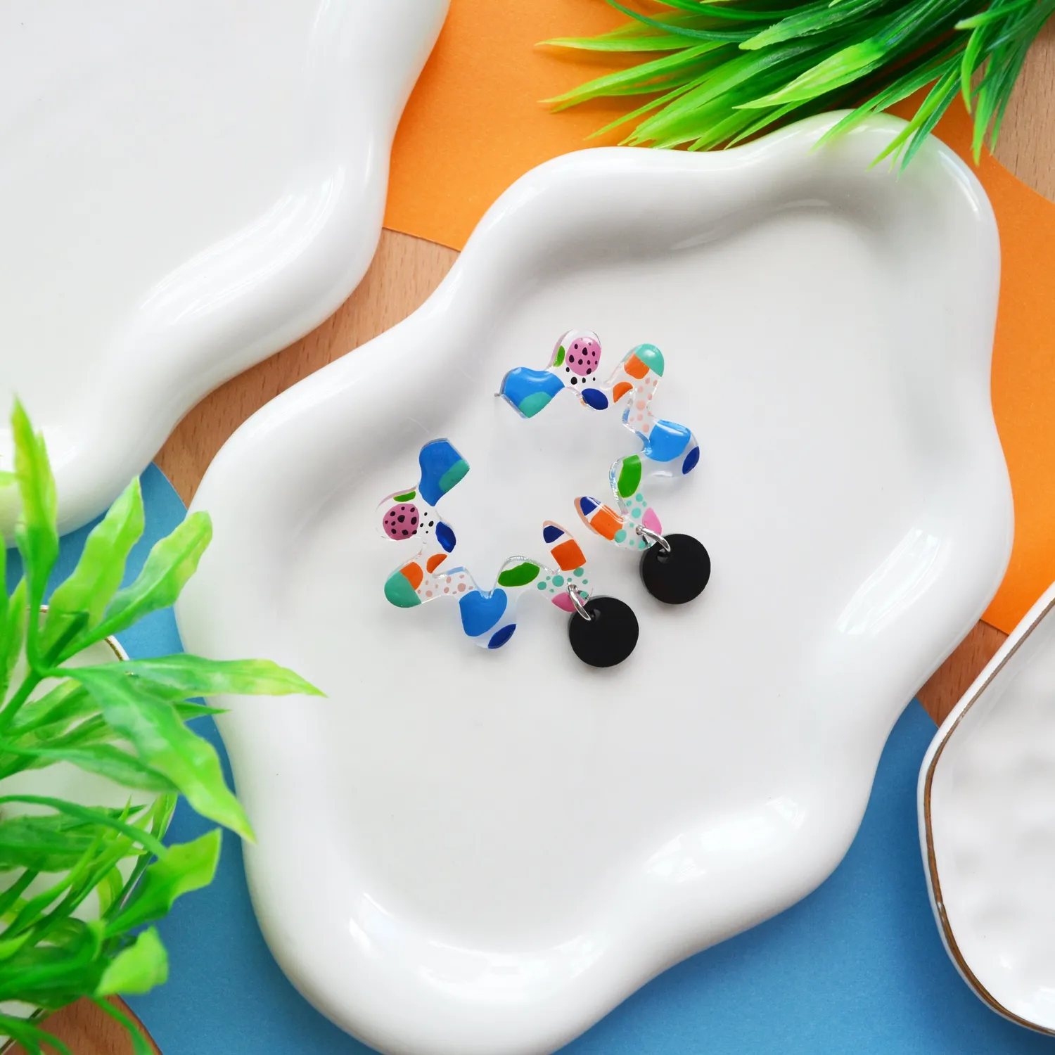 BooandBooFactory Clear Squiggle øredobber studs 38 mm