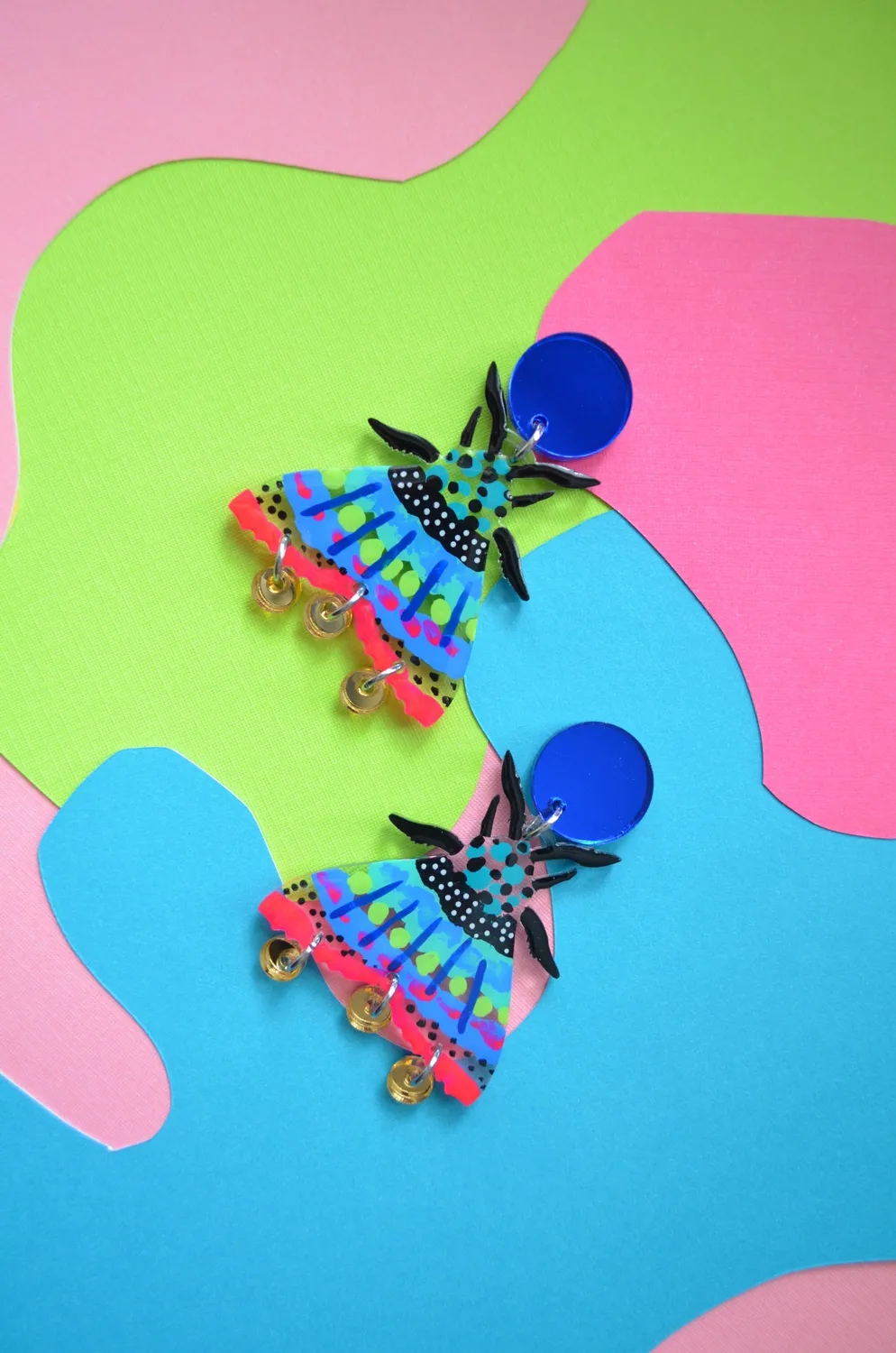 BooandBooFactory Moth Blue Pink akryl øredobber