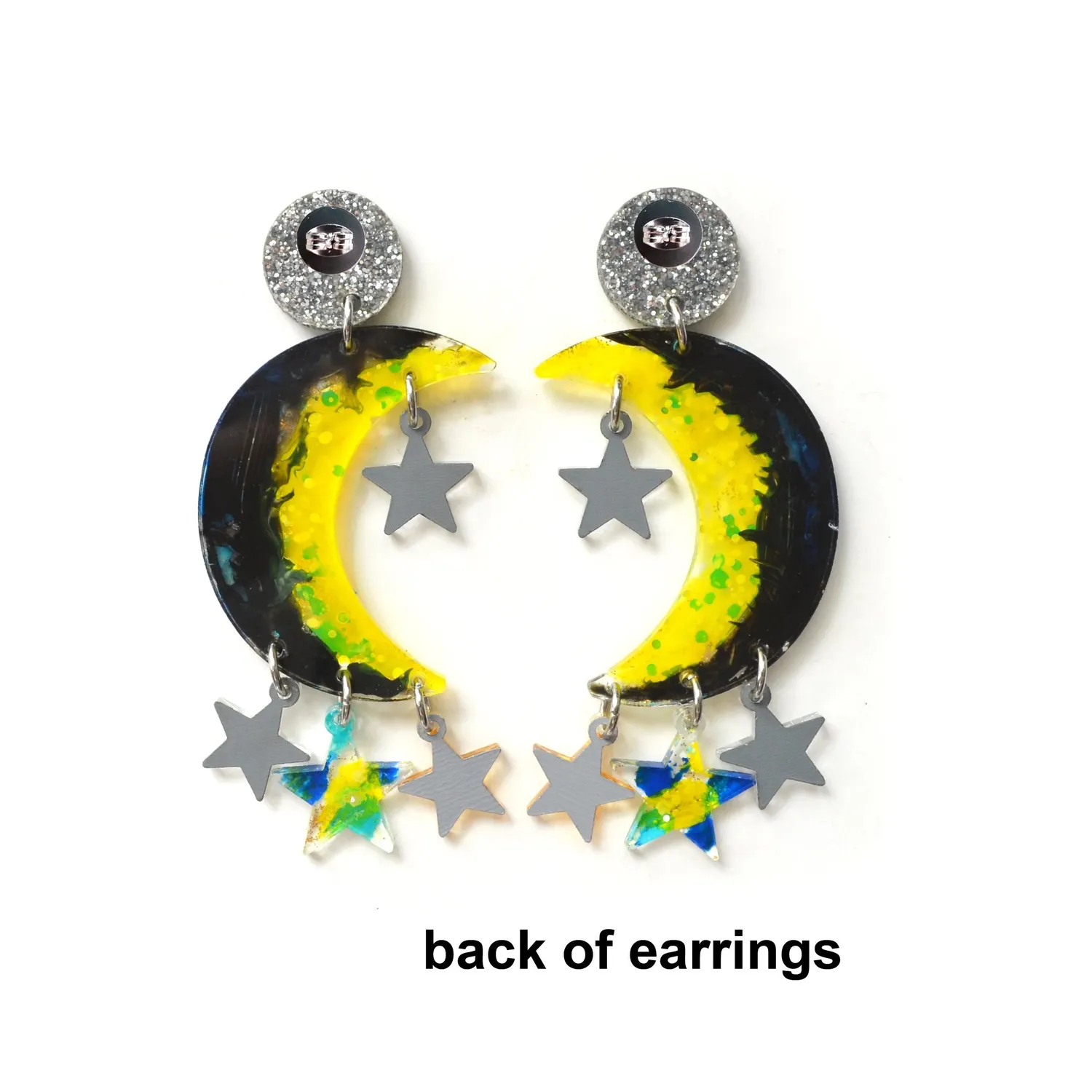 BooandBooFactory Crescent Moon øredobber metallisk stjerne
