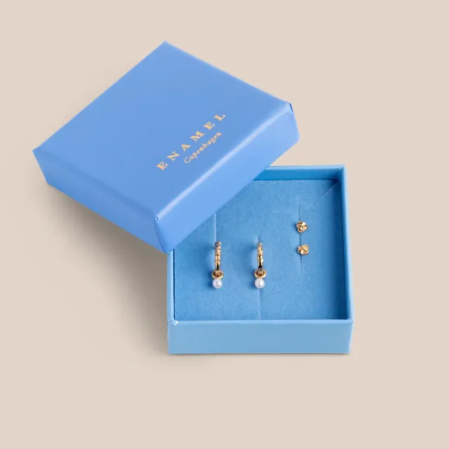 Enamel Rio Mini Pearl Hoops øredobber gavesett 2 par gull