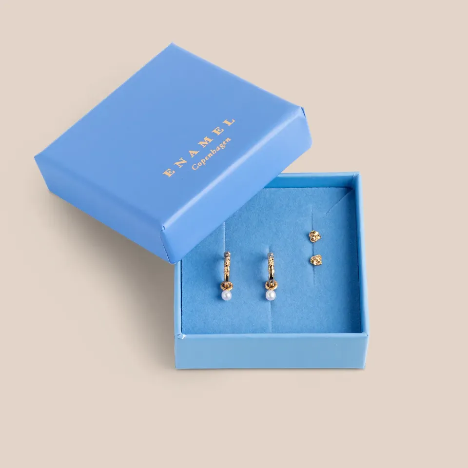 Enamel Rio Mini Pearl Hoops øredobber gavesett 2 par gull
