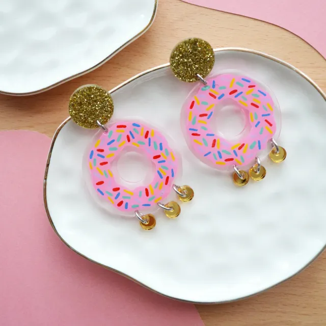 BooandBooFactory Pink Gold Donut øredobber smultring rosa