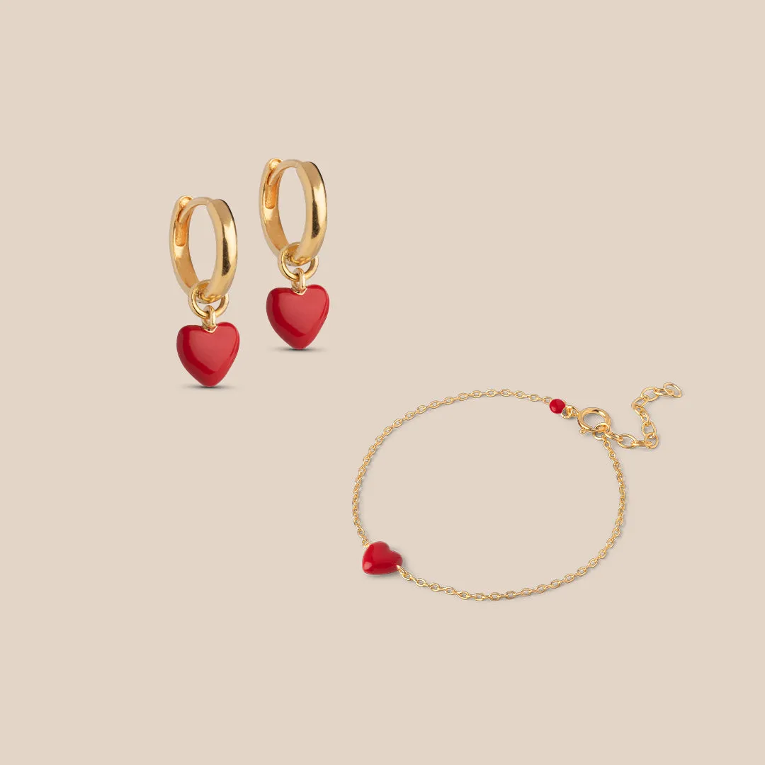 Enamel Amore Red Elegant gavesett hoops+armbånd