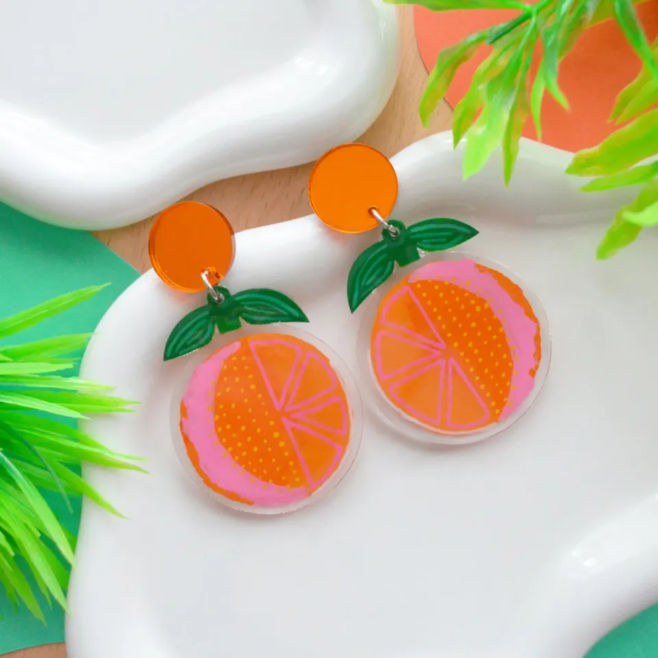 BooandBooFactory Orange Fruit fruktøredobber akryl appelsin