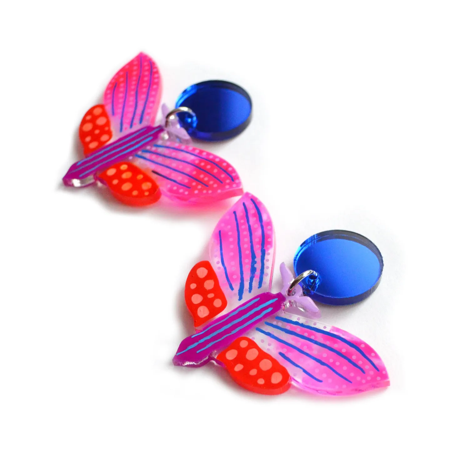 BooandBooFactory Butterfly øredobber lilla rød geometrisk