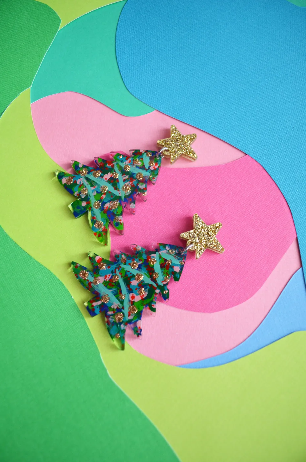BooandBooFactory Holiday Tree øredobber abstrakt rosa akryl