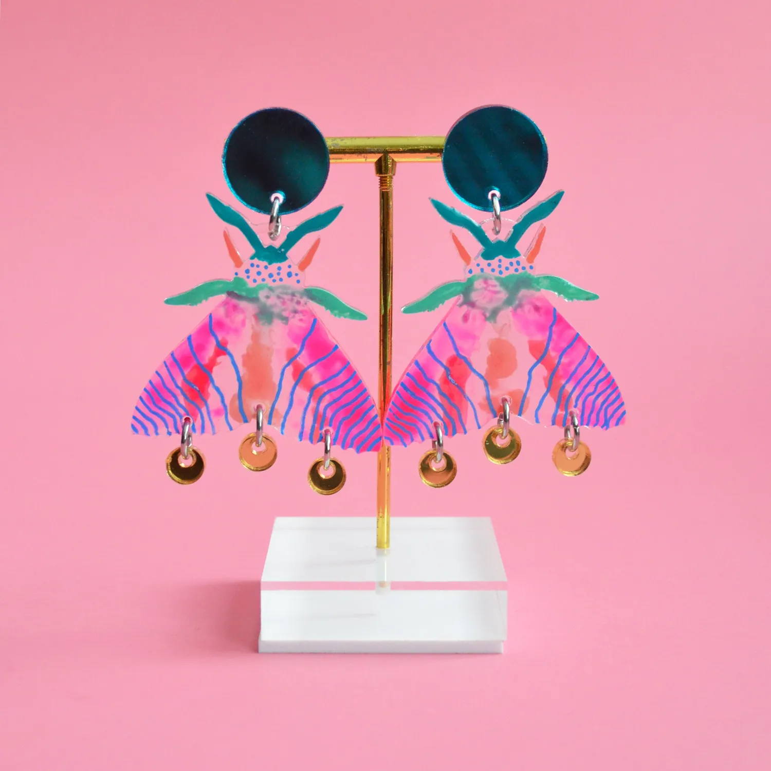 BooandBooFactory Neon Moth øredobber akryl rosa-mint