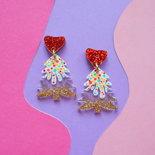BooandBooFactory Hearts Snow juletreøredobber glitter