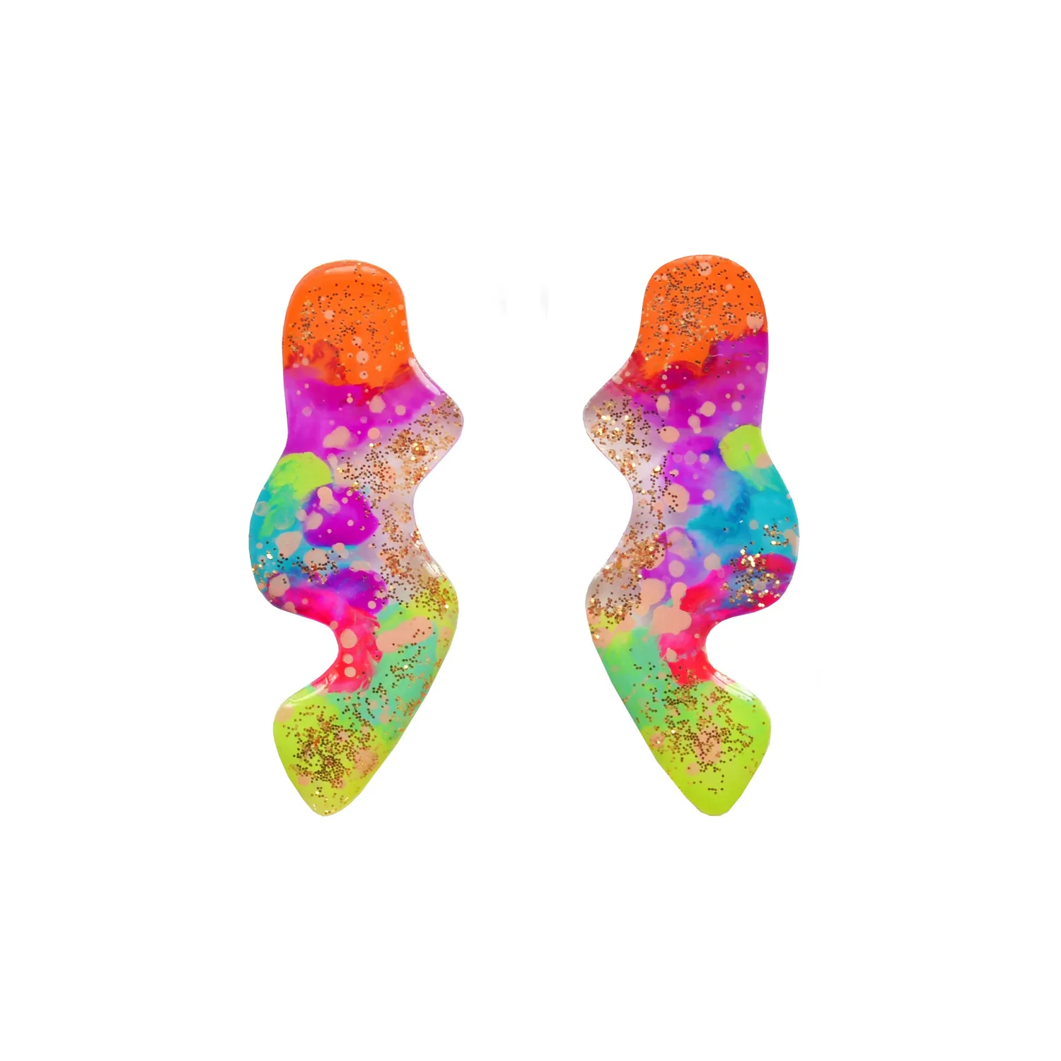 BooandBooFactory Squiggle øredobber neon oransje grønn