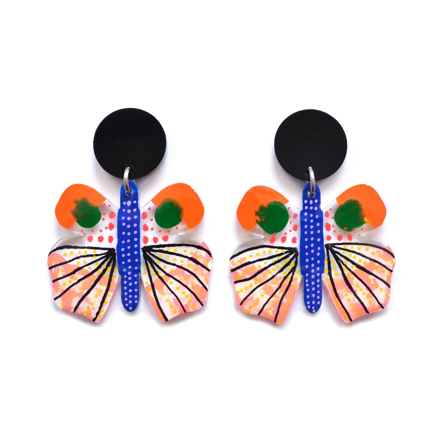 BooandBooFactory Geometric Moth øredobber akryl oransje-rosa