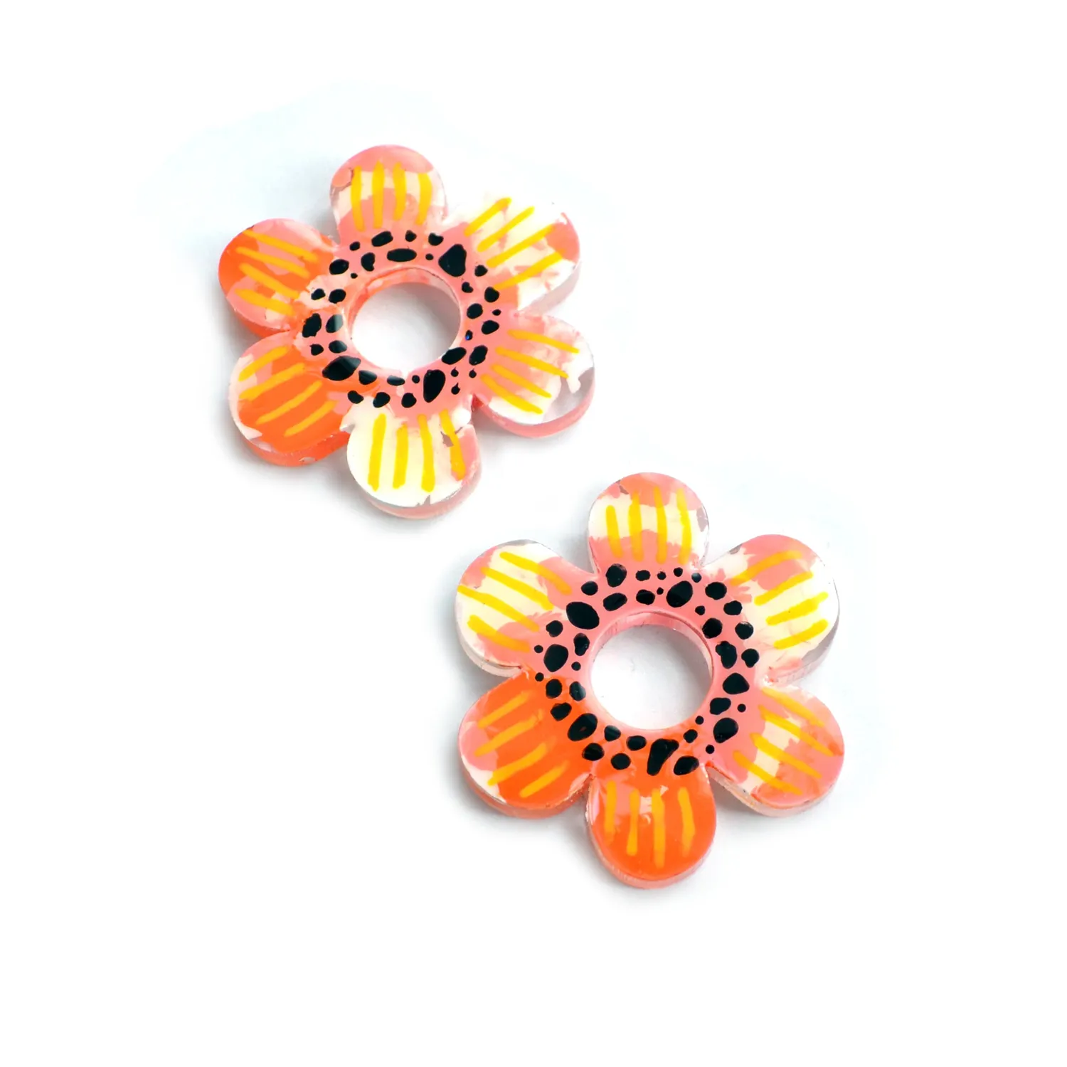 BooandBooFactory Orange Pink Flower Stud blomsterøredobber