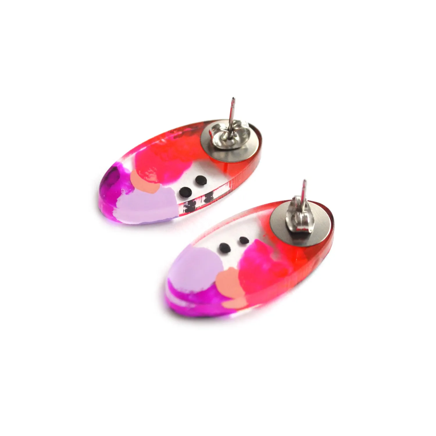 BooandBooFactory Pink Red Abstract Art Oval resinøredobber