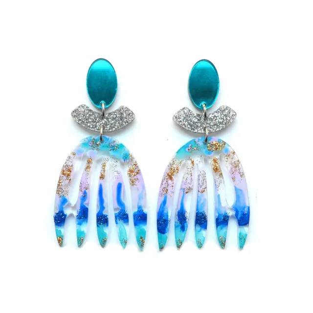 BooandBooFactory Blue Mirror Abstract Art Glitter øredobber blå