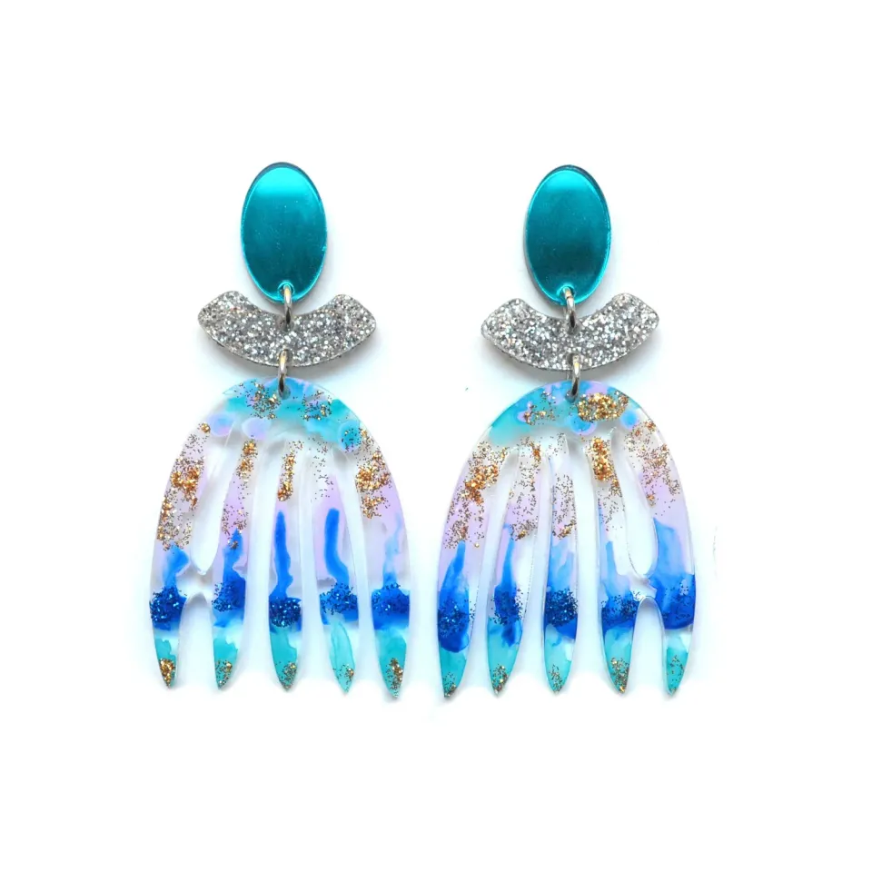 BooandBooFactory Blue Mirror Abstract Art Glitter øredobber blå
